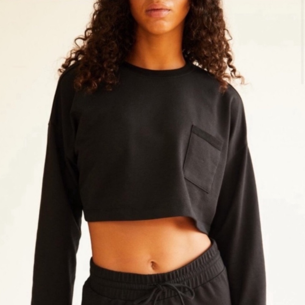 Free People black Sunny Set crop lounge set S New With Tags - Picture 1 of 11
